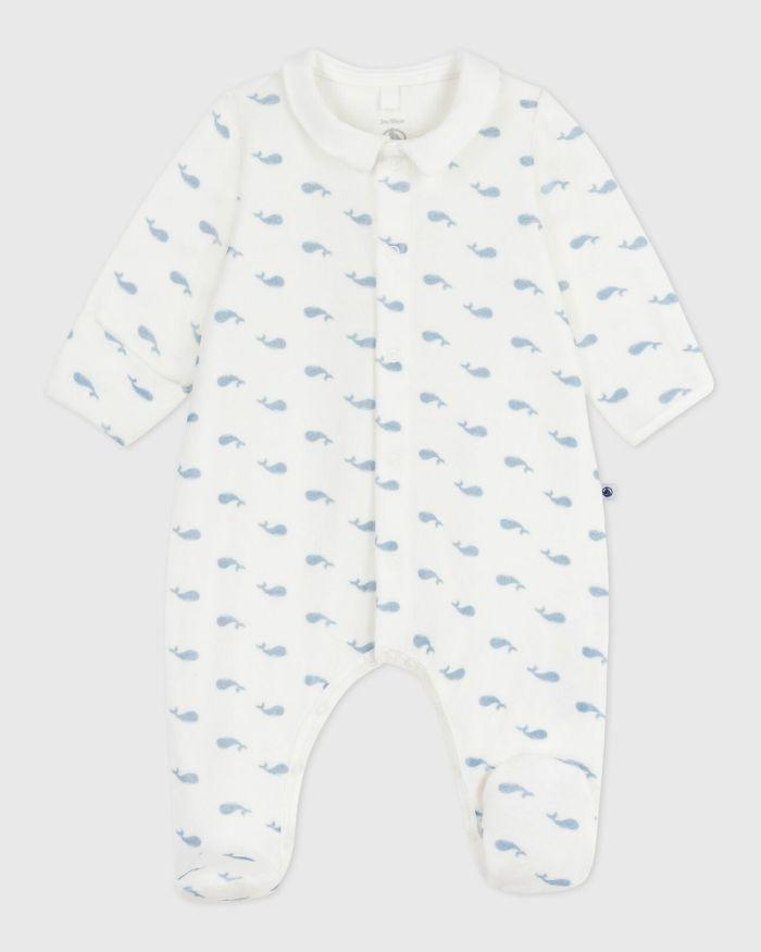 Fluwelen babypyjama met kraag en walvisprint