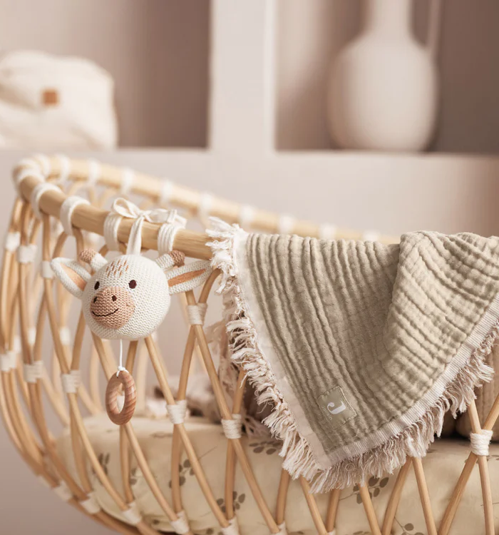 Deken Wieg 75x100cm Fringe – Olive Green/Ivory – GOTS